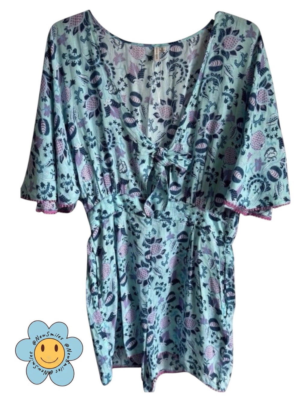 Nanette Lepore ~ Swim Romper ~ Tie-Front ~ Blues & Pink Floral Pattern ~ NWT
